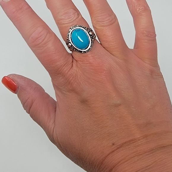 Turquoise Stainless Steel Ring. - Picture 2 of 6